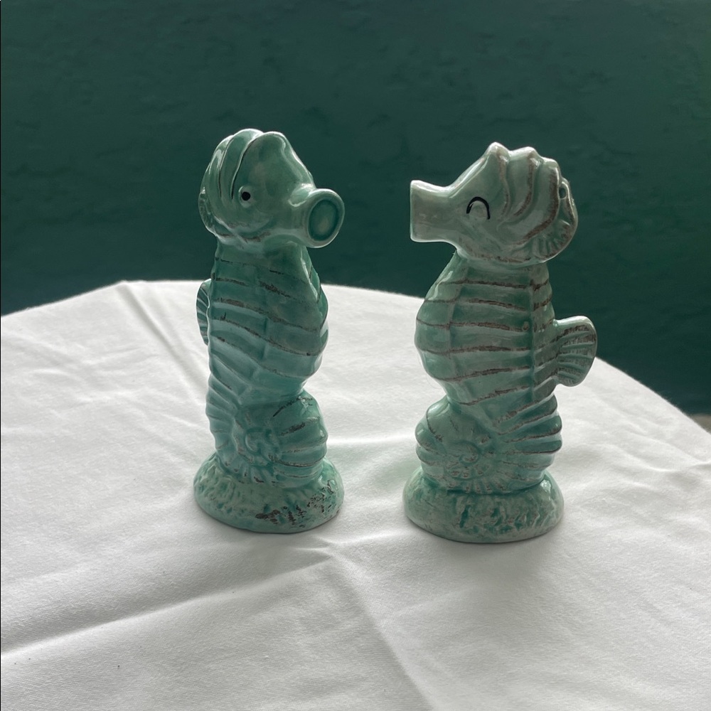Ceramic Seahorse Salt and Pepper Shakers - Turquoise